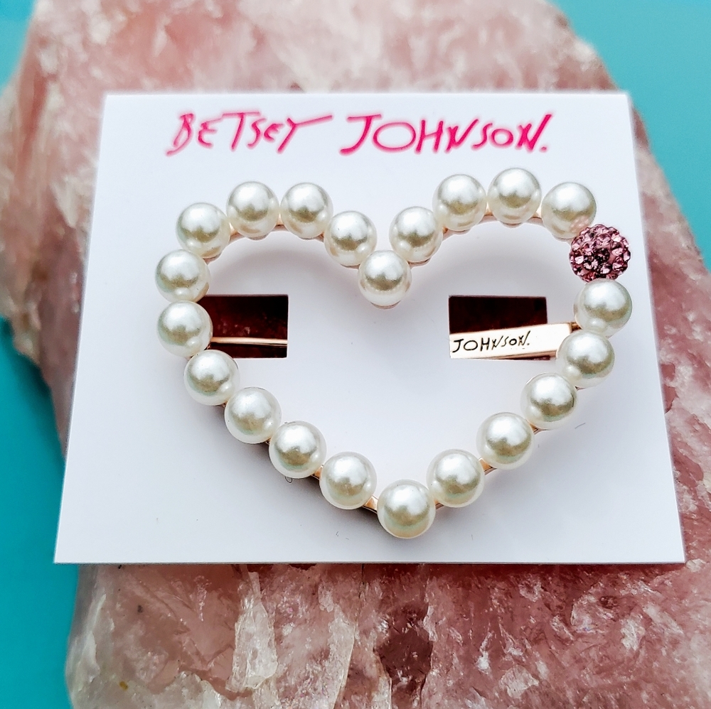 Rose Gold Crystal/Pearl Open Heart Hair Barrette - Picture 3 of 16